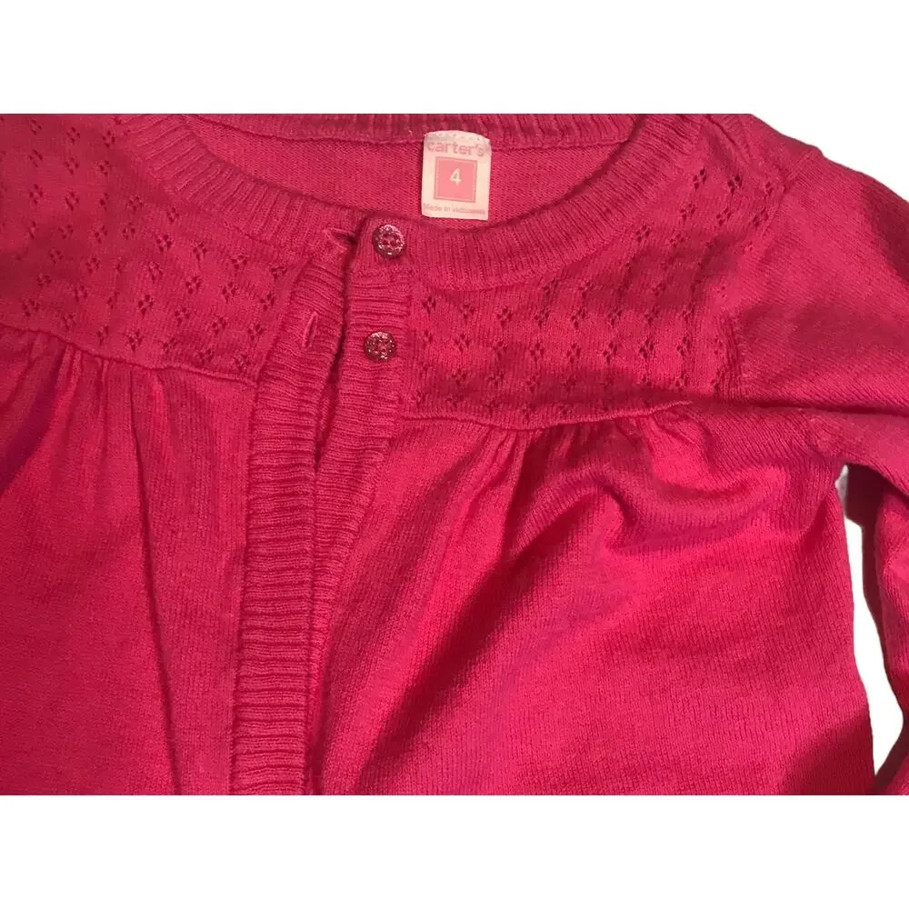 Carters Outfit Green Gingham Print Sundress Hot Pink Long Sweater Girls Size 4